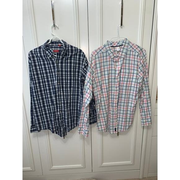 Set of 2 Men's Large Plaid Long Sleeve Button-Up Shirt Multicolor‎ - Picture 1 of 10